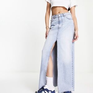 Stradivarius Light Blue Denim Maxi Skirt